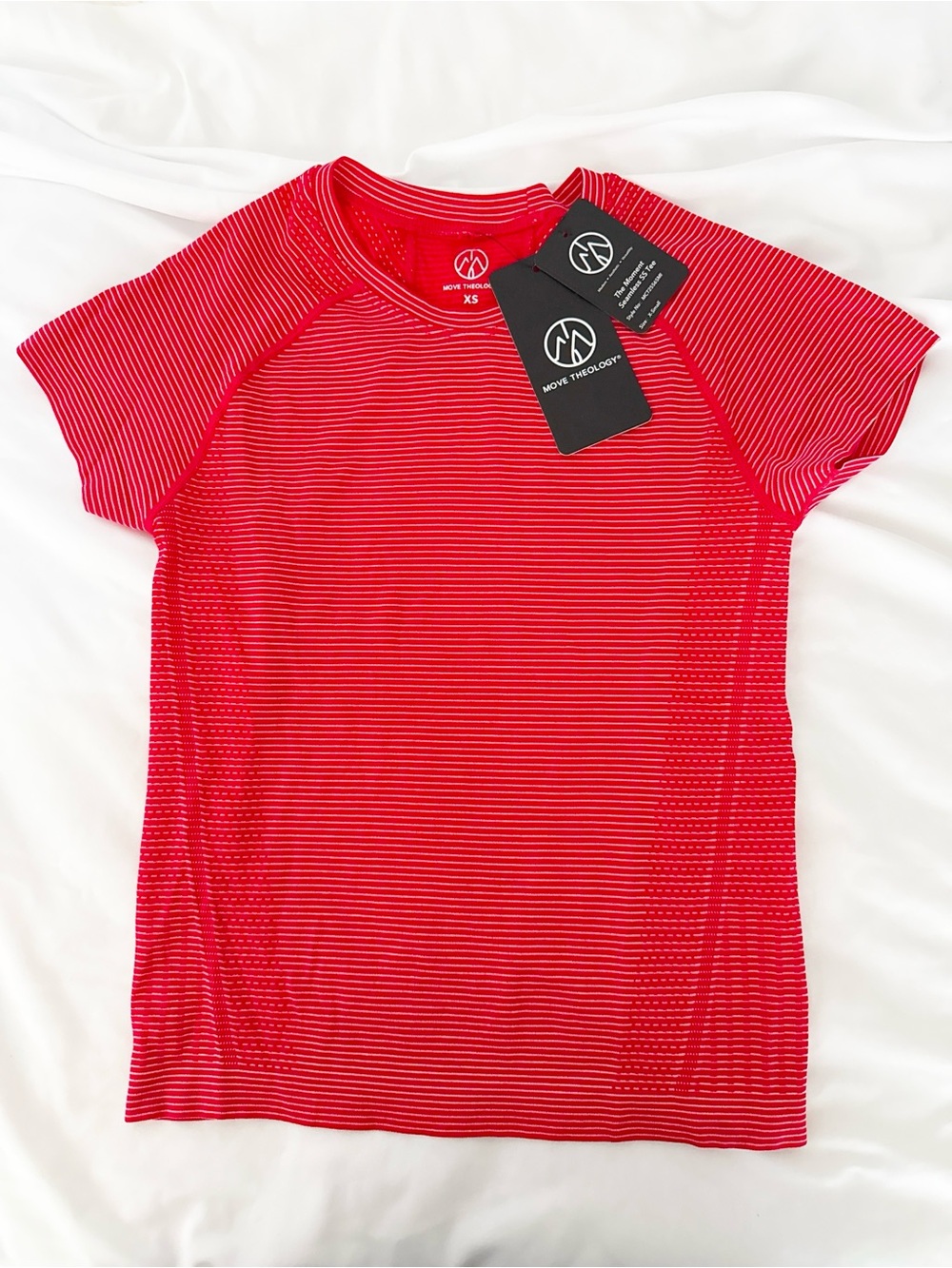 Move The Body Women's Red Striped Short Sleeve Performance Tee